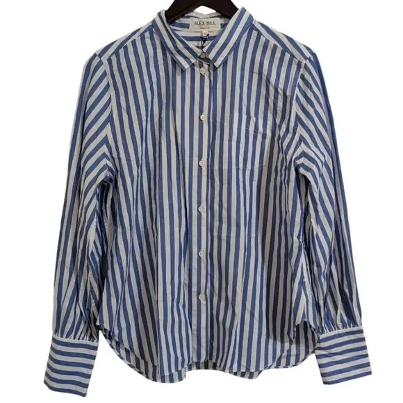 Alex Mill James Shirt in Bold Stripe - Blue/White Button-Up - Womens Size XL NWT - Picture 4 of 10